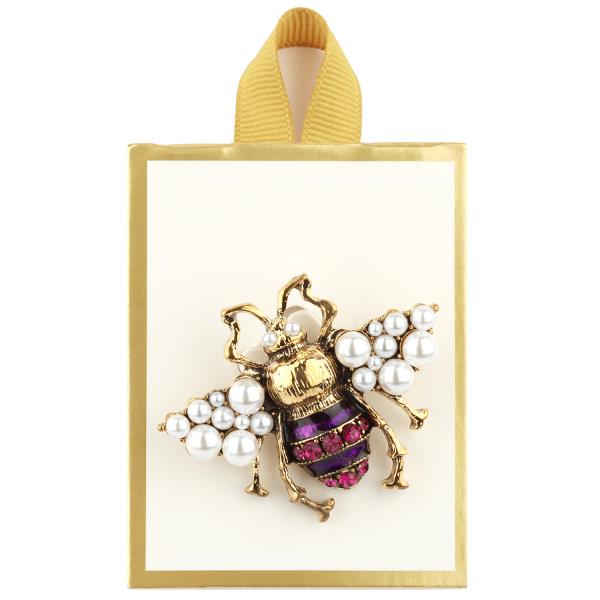 PEARL RHINESTONE ANIMAL BROOCH PIN