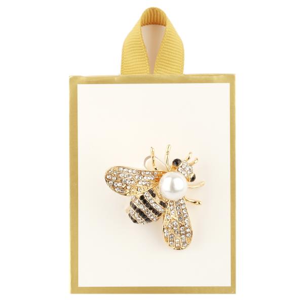 PEARL RHINESTONE BEE BROOCH PIN