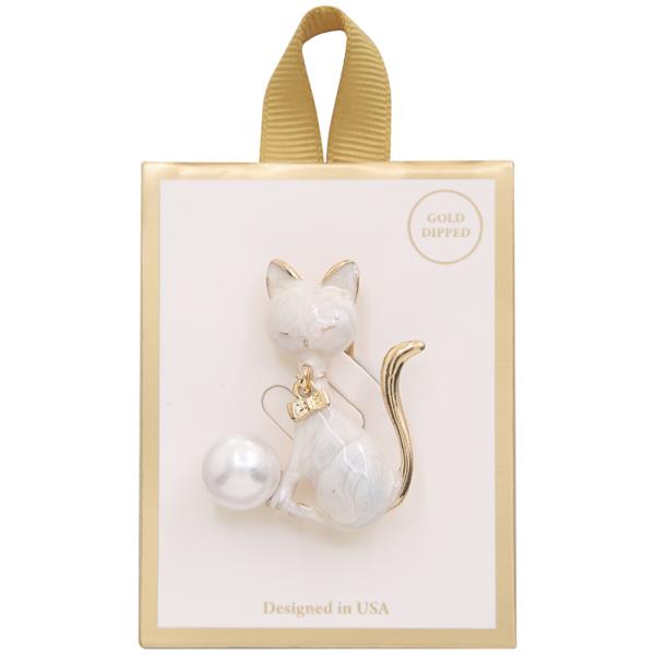 PEARL EPOXY CAT BROOCH PIN