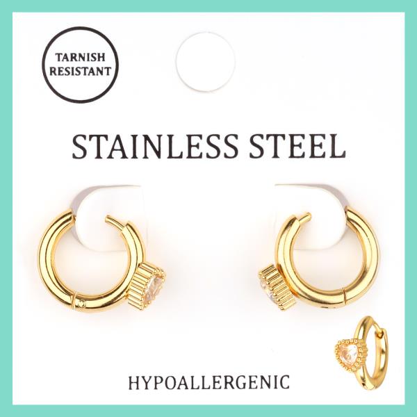 RHINESTONE STAINLESS HOOP EARRING