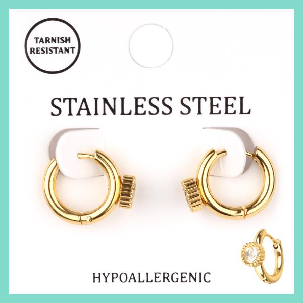 RHINESTONE STAINLESS HOOP EARRING