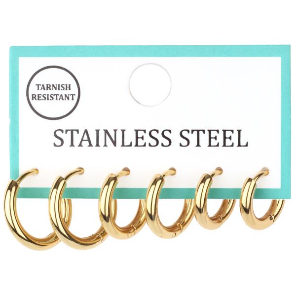 METAL STAINLESS 3PAIR HOOP HUGGIE EARRING