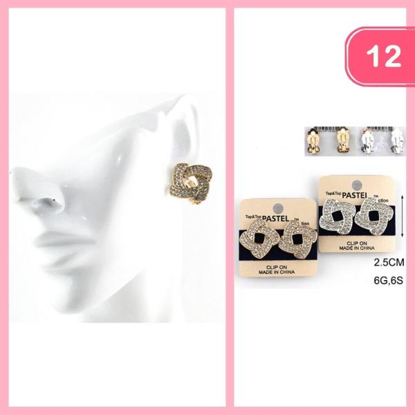 RHINESTONE POST CLIP ON EARRINGS (12 UNITS)
