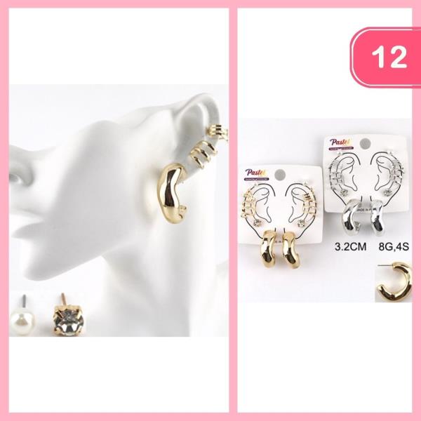 HOOP CUFF POST EARRING SET (12 UNITS)