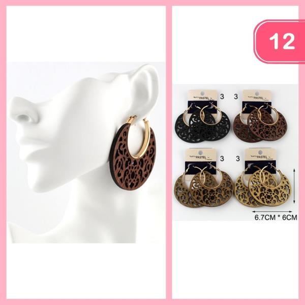 WOODEN HOOP EARRINGS (12 UNITS)