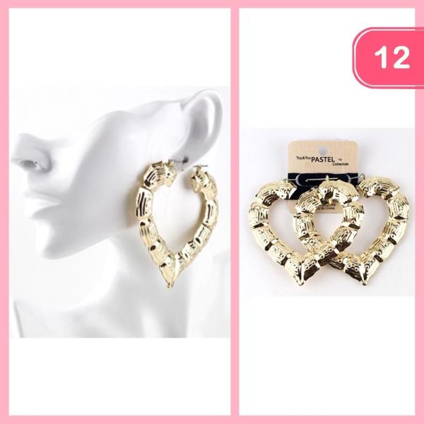 BAMBOO HEART HOOP EARRINGS (12 UNITS)