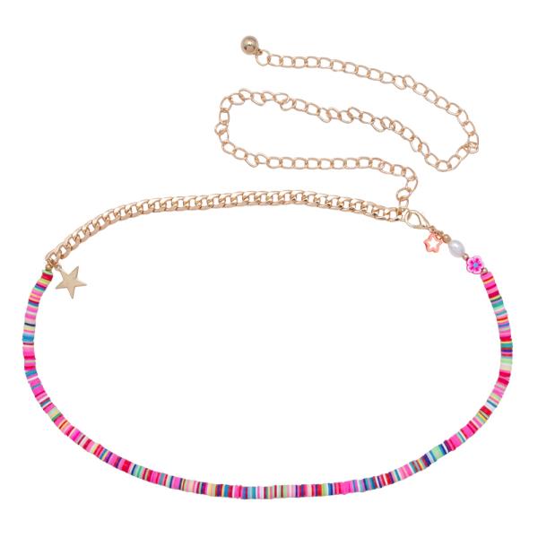COLORED DISC BEAD CHARM CHAIN LINK HOOK BELT