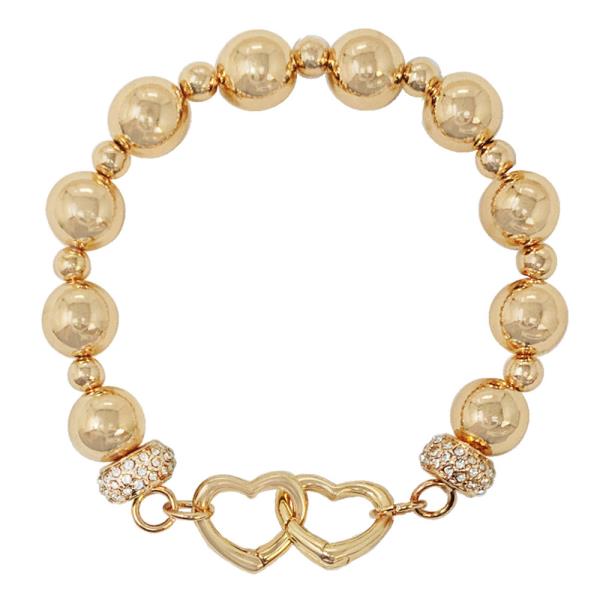 METAL BALL CHAIN DOUBLE HEART LINK BRACELET