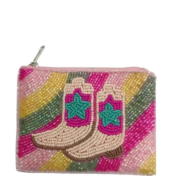 SEED BEAD COWBOY BOOT COIN PURSE BAG