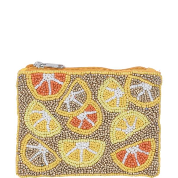 SEED BEAD LEMON SLICE COIN PURSE BAG