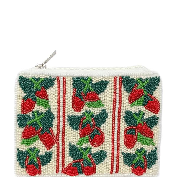 SEED BEAD STRAWBERRY VINE COIN PURSE BAG