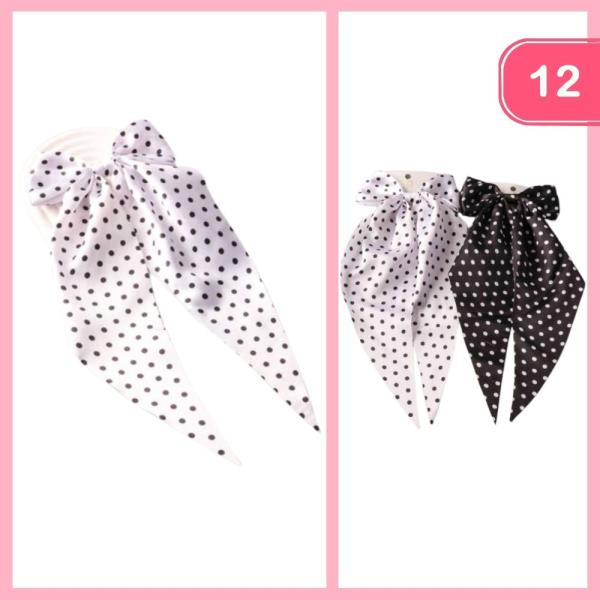 POLKA DOT LONG TAIL HAIR BOW (12 UNITS)