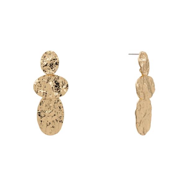 METAL HAMMERED OVAL DROP EARRING