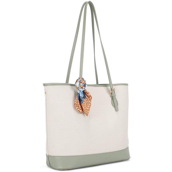 TWO TONE TEXTURE SCARF SHOULDER TOTE BAG