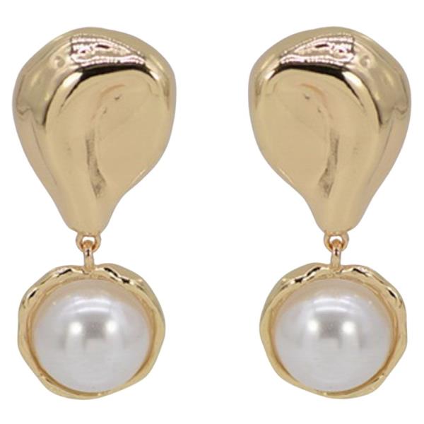 METAL PEARL TEARDROP DROP EARRING