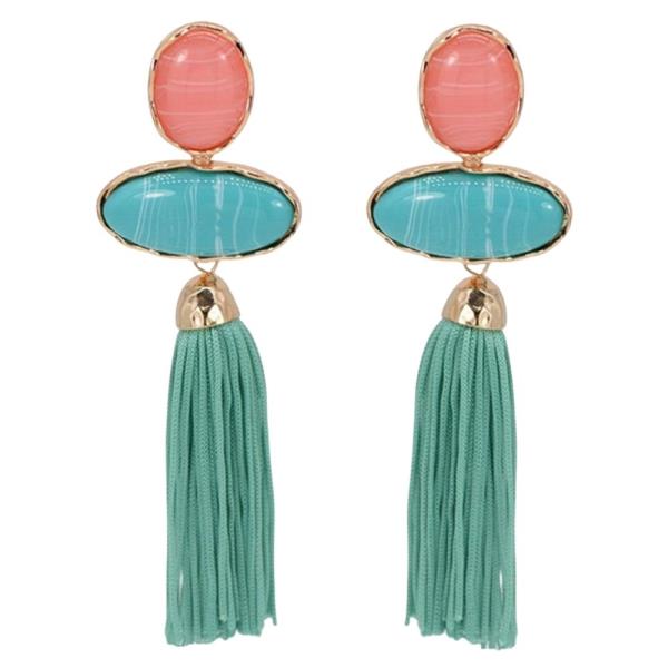 RESIN OVAL TASSEL STATEMENT DROP EARRING