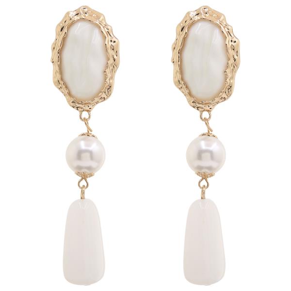 RESIN PEARL METAL OVAL DROP EARRING