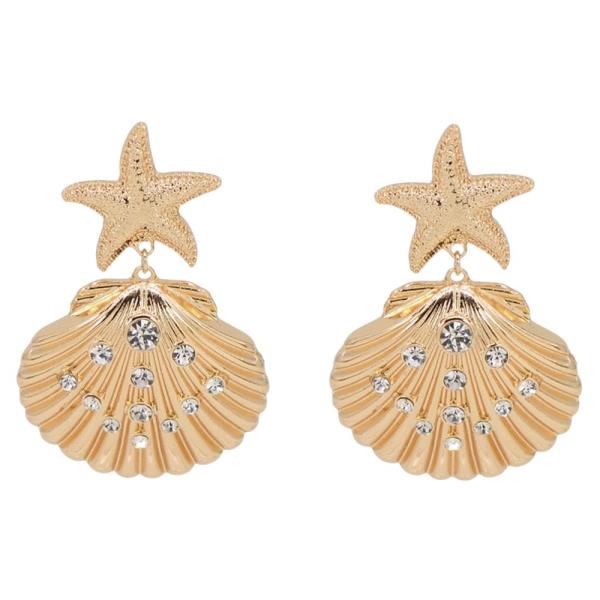 METAL STAR SHELL SEALIFE DROP EARRING