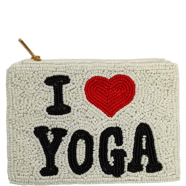 SEED BEAD I HEART YOGA COIN PURSE BAG