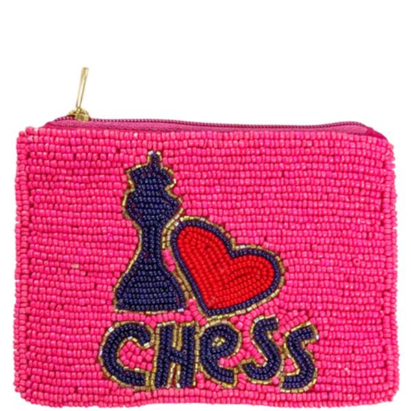 SEED BEAD HEART CHESS COIN PURSE BAG