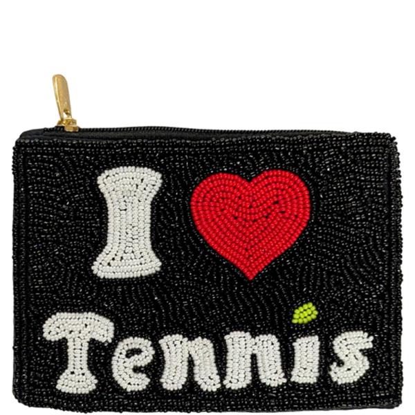 SEED BEAD I HEART TENNIS COIN PURSE BAG