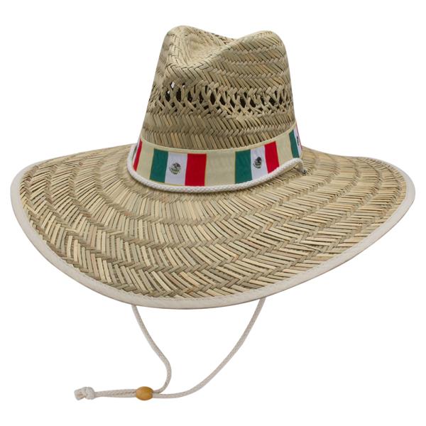 MEXICAN FLAG DRAWSTRING STRAW SUN HAT