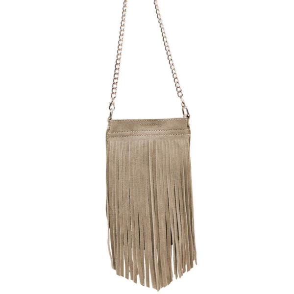 LONG SUEDE FRINGE DESIGN RIVER EVENING CROSSBODY BAG