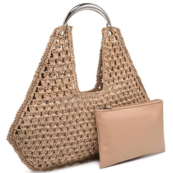 2IN1 OPEN WEAVE CROCHETED DESIGN IRIS HOBO BAG W POUCH SET