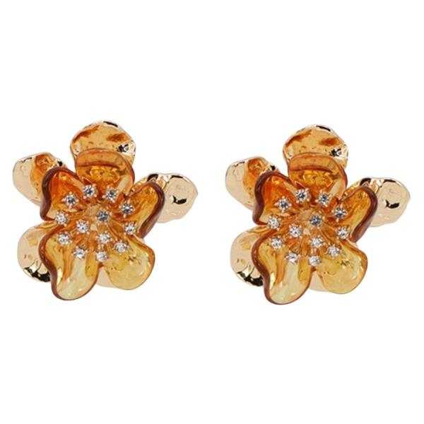 METAL FLOWER RHINESTONE POST EARRINGS