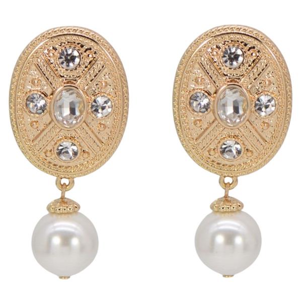 RHINESTONE OVAL PEARL DROP EARRING