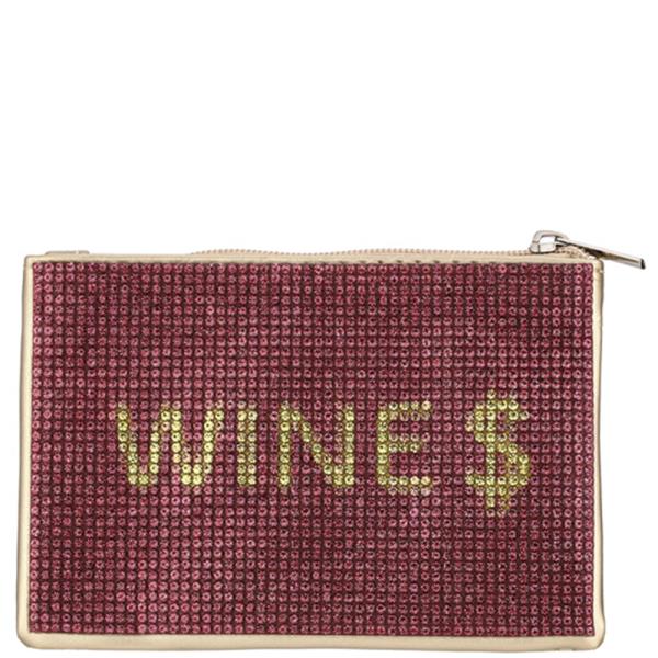 WINE MONEY SIGN RHINESTONE COIN PURSE POUCH BAG