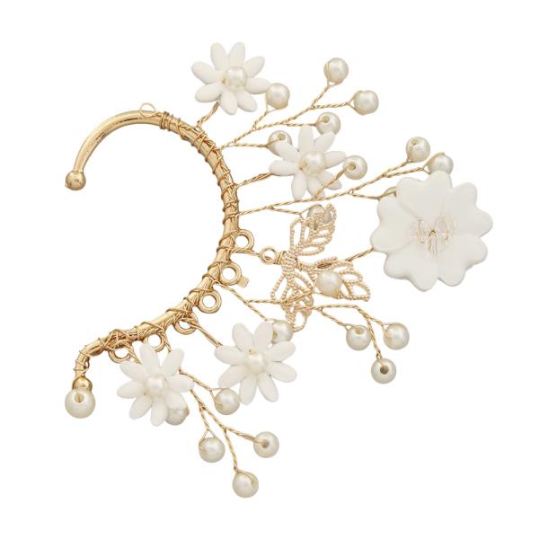 FLORAL EAR CUFF WITH PEARLS