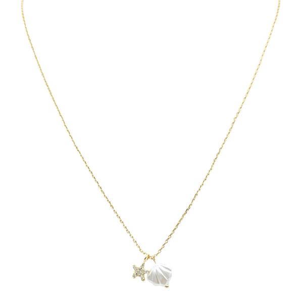 8K BRASS- SHELL PAVE STAR PDT NECKLACE