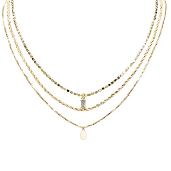 BRASS- 3 LYD TEARDROP & RECTANGLE NECKLACE