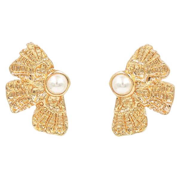PEARL RIBBON BOW TEXTURE EARRING