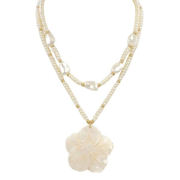 2LYD FLOWER PENDANT PEARL NECKLACE