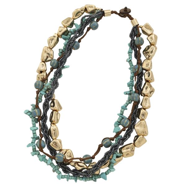 MULTI LAYER BEADED METAL SHAPE DESIGN NECKLACE