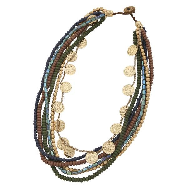 MULTI LAYER BEAD TEXTURED METAL DESIGN NECKLACE