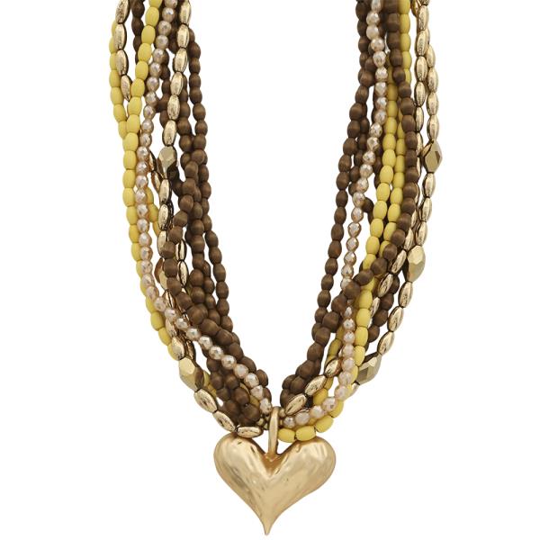 HEART PENDANT MULTI LAYER MIX BEAD NECKLACE