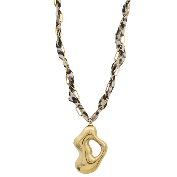MOLTEN SHAPE PENDANT CHAIN LINK PRINT FABRIC NECKLACE