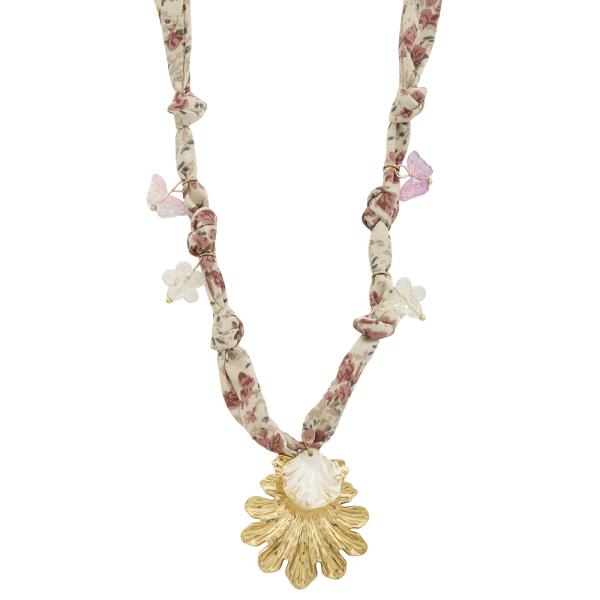 SHELL FLOWER BUTTERFLY PENDANT FLORAL KNOT FABRIC NECKLACE