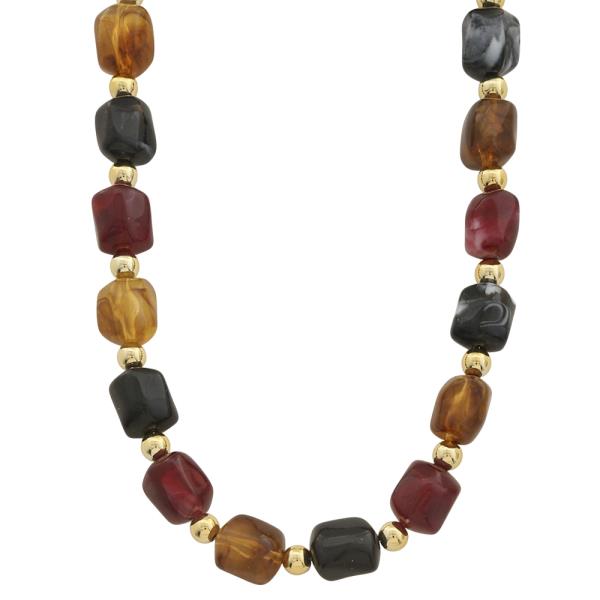 MULTI COLOR MIX STONE METAL BEAD NECKLACE