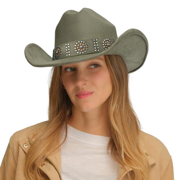 CC VEGAN FELT COWBOY HAT WITH FLOWER PATTERN STUD TRIM BAND