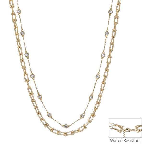 15" 17" 2 LAYERED TIFFANY CHAIN & 5MM CRYSTAL STONE LAYERED SHORT NECKLACE