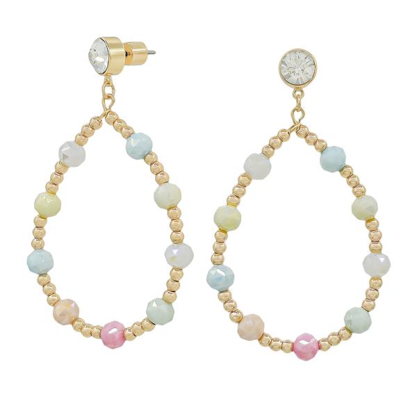 2" CRYSTAL POST TEARDROP CANDY BEADS EARRINGS