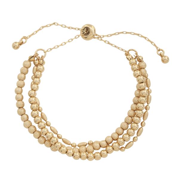 4MM TEXTURED METAL BALL & CCB DELICATE CHAIN ADJUSTABLE BRACELET