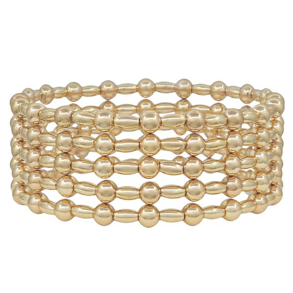 5 SET 5MM METAL BALL OVAL SHAPE CCB STRETCHED BRACELET