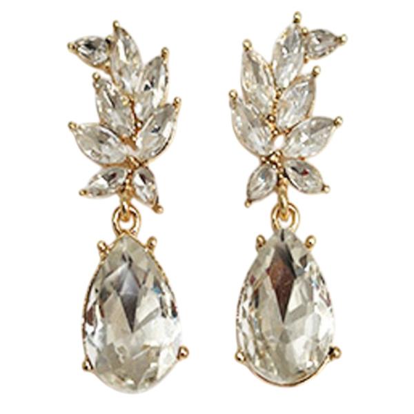 CRYSTAL STONE FLORAL TEARDROP DROP EARRING