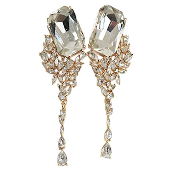 CRYSTAL STONE CLUSTER STATEMENT DROP EARRING