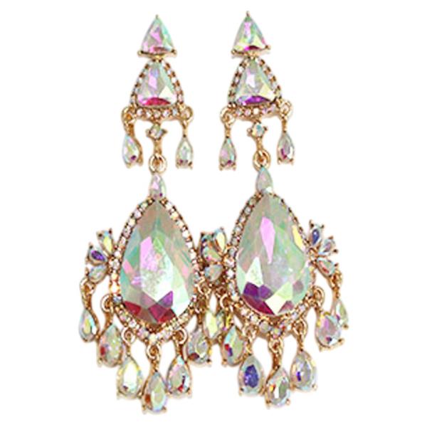 CRYSTAL STONE FLORAL CLUSTER DROP EARRING
